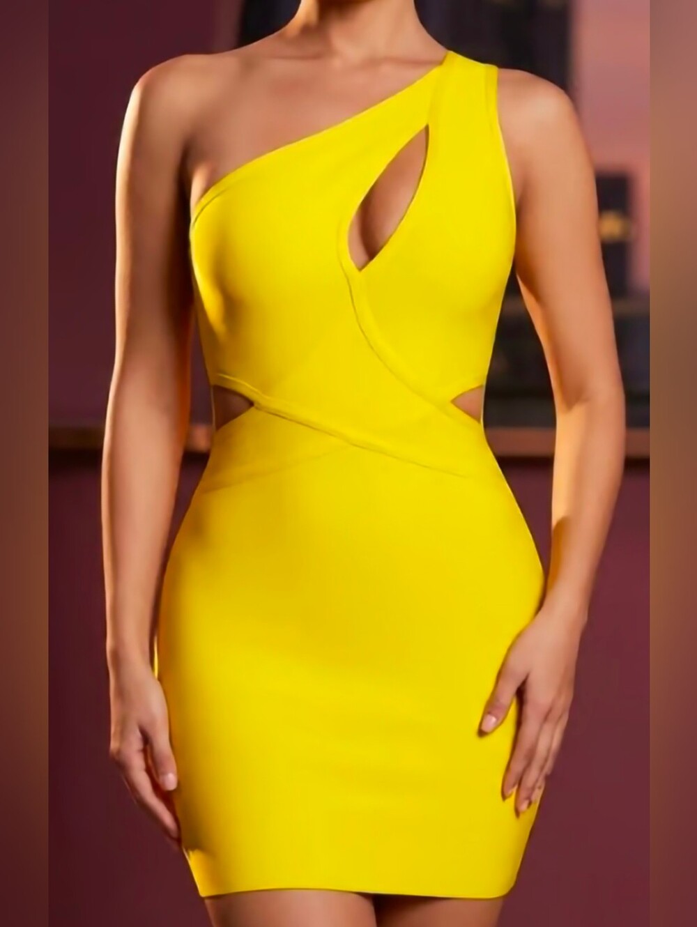 Fashion Nova One-Shoulder Yellow Cutout Bodycon Mini Dress